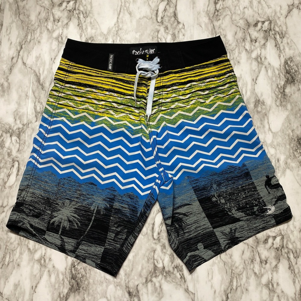 Pacific Surf By Exist Mens Size M  Multi Color Board Shorts Drawstring Emb Logo